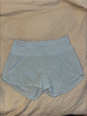 Lululemon Speed Up High-Rise Lined Short 4” in Powder Blue, size 6 - stained